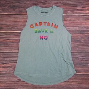 Funny Graphic Tank Top Blue Adult Medium Captain Save A Ho Bach Party Joke